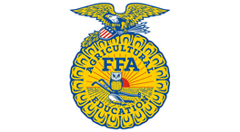 FFA Logo with an eagle and owl on farm equipment with the sun rising in the background 
